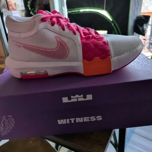 Nike Mens Size 9 LeBron Pink and White Athletic Sneakers
